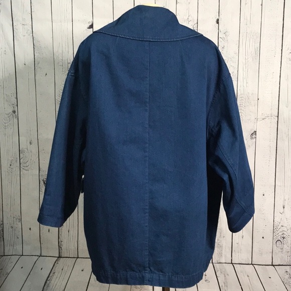 H&M denim long button jacket big pockets 2 button front - Picture 6 of 11